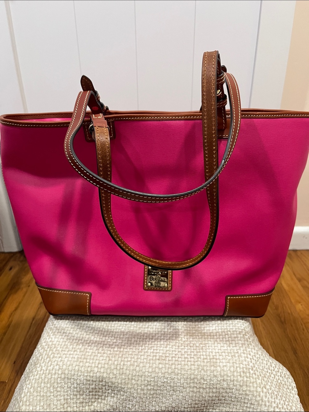 Dooney & Bourke SaffianoHot Pink Tote with Brown Trim